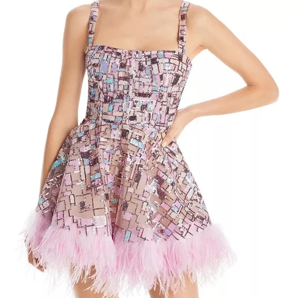 Bronx and Banco Pink Feathered Mini Dress - Picture 3 of 6